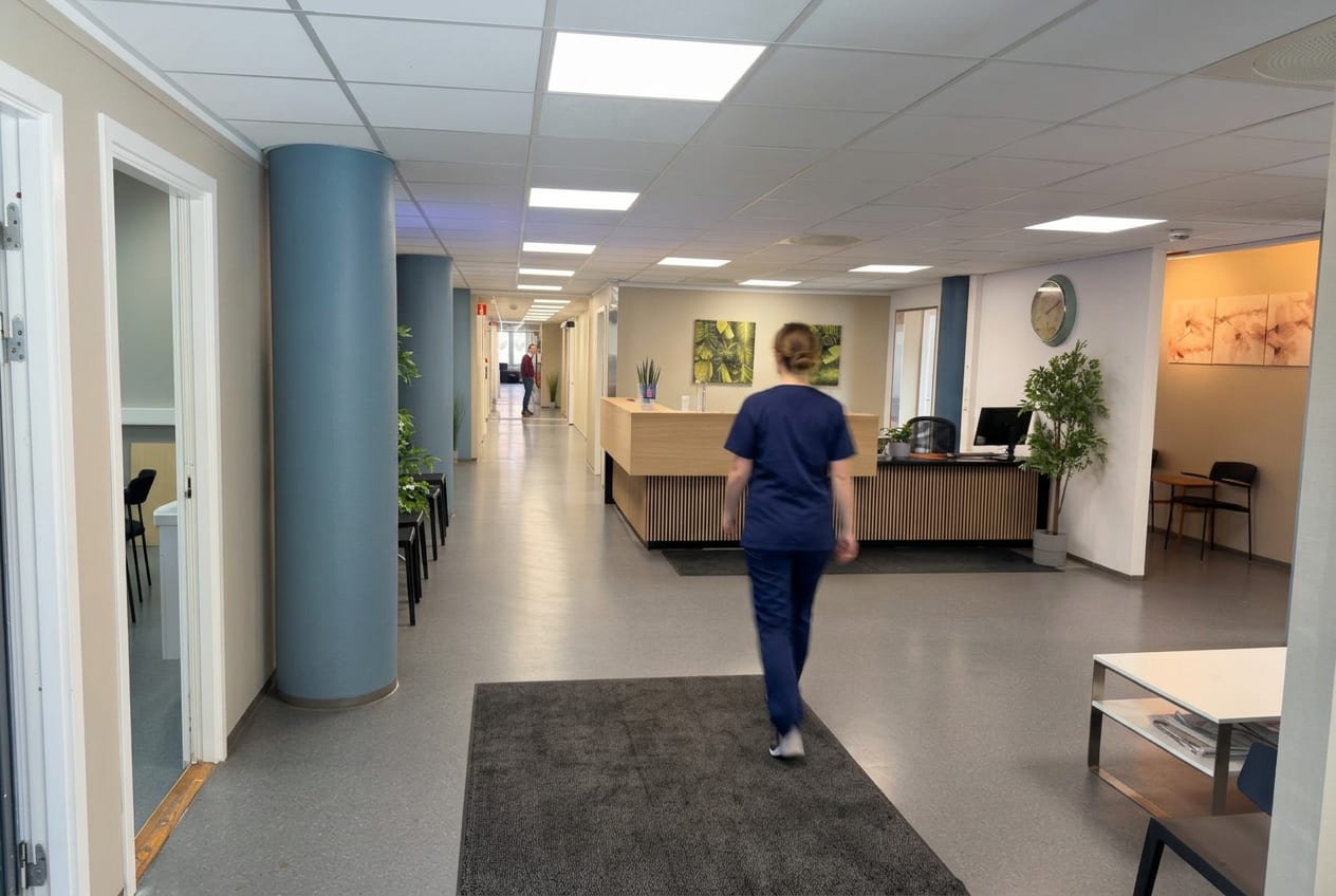 Rolig arkitektonisk detalj fra Kalbakken Helsehus